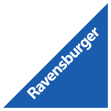 the ravensburger logo on a blue triangle Puzzle